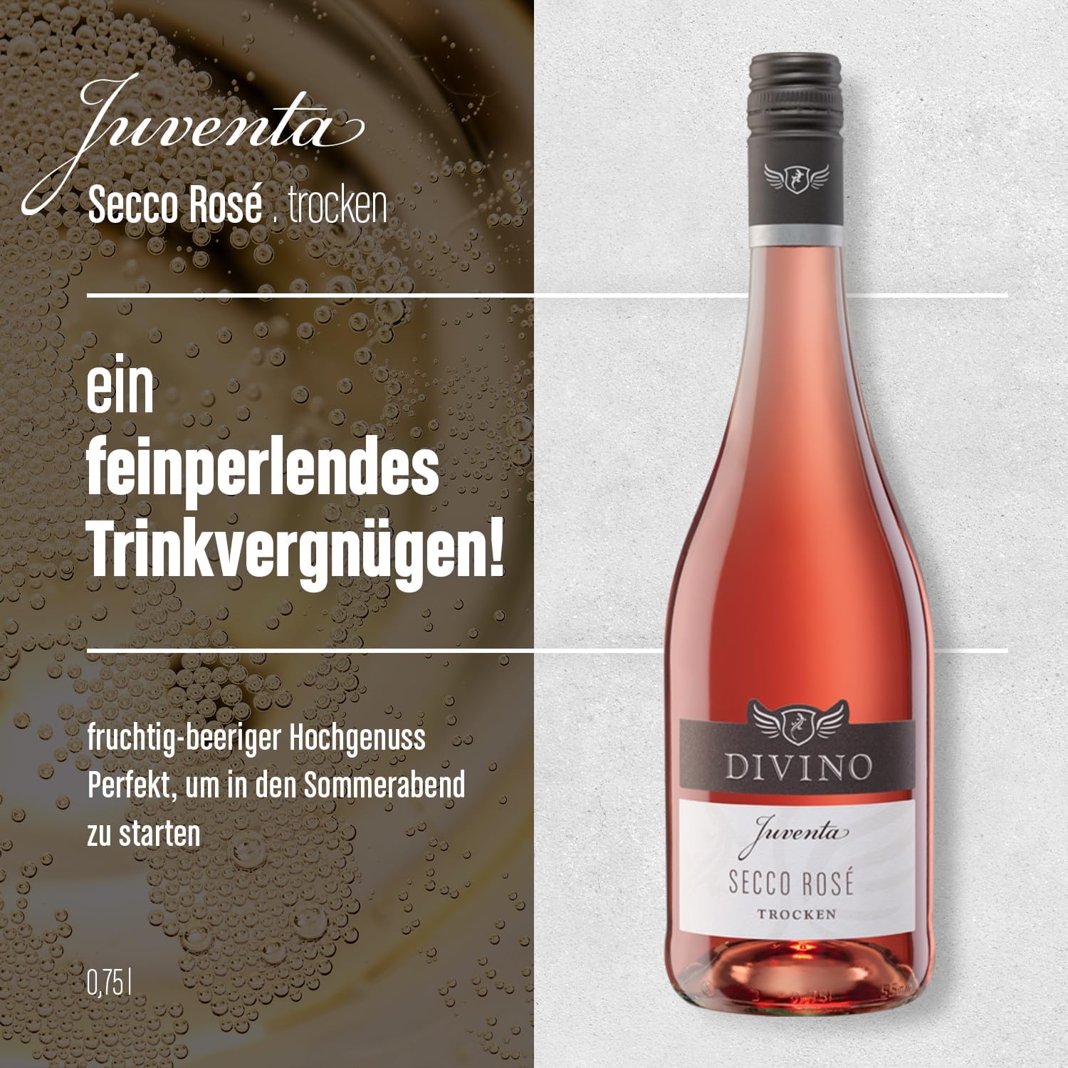 Wein-Präsentkörbe - DIVINO Juventa Secco Probierpaket - Secco Weiß trocken & feinherber Secco Rosé trocken - Deutscher Perlwein mit Kohlensäurezusatz von der Fränkischen Prämiengenossenschaft (6 x 0,75 L) – Bild 4