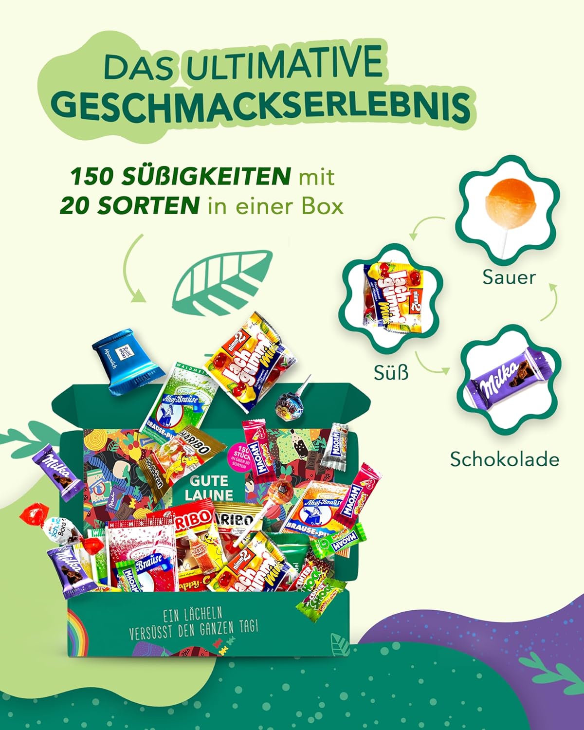 Geburtstags-Präsentkörbe - Premium Candy Box (150 Stück) - „Gute Laune Box“ als Geschenkidee, für Kindergeburtstage, Pinatafüllung, Candy Bar (XXL Snackbox) – Bild 2