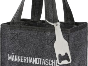 Bier-Präsentkörbe – Nordstern Herren-Filzhandtasche mit 6 Fächern inkl. Flaschenöffner zum Vatertag, Geburtstag oder als Geschenk – 24 x 15 cm