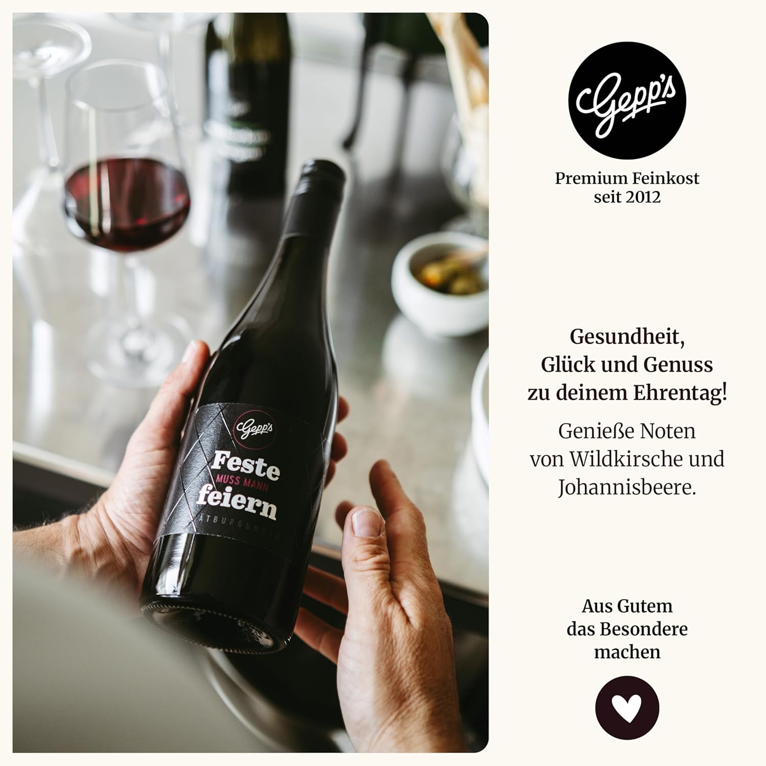 Wein-Präsentkörbe - Gepp's Feinkost-Geschenkset „Runder Geburtstag“ I Gourmet-Geschenk zum 50. Geburtstag für Frauen und Männer I Wein, Gewürze, Essig & Pasta inklusive Parmesanreibe I Geschenkkorb zum Kochen und Genießen – Bild 4