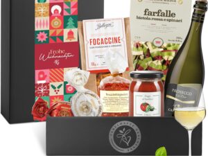 Wein-Präsentkörbe – Italia-Geschenkkorb mit Prosecco DOC und italienischem Delkia-Essen, Geschenkkorb mit italienischen Spezialitäten für Männer und Frauen zum Geburtstag, Weihnachten, mit Weihnachtsgrußbandole