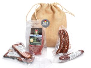 Wurst-Präsentkörbe – Kleines Feinkost-Probierpaket im Jutebeutel