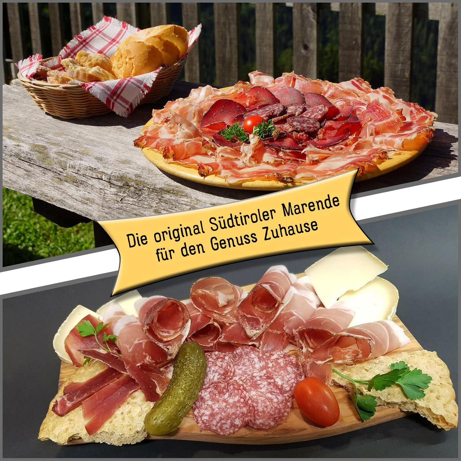 Wurst-Präsentkörbe - BAVAREGOLA Südtirol XXL Geschenkbox mit 8 Südtiroler Spezialitäten – Geschenkkorb gefüllt mit Speck, Käse, Salami, Pancetta & Schinken – Leckereien Geschenk für Männer und Frauen – Bild 4