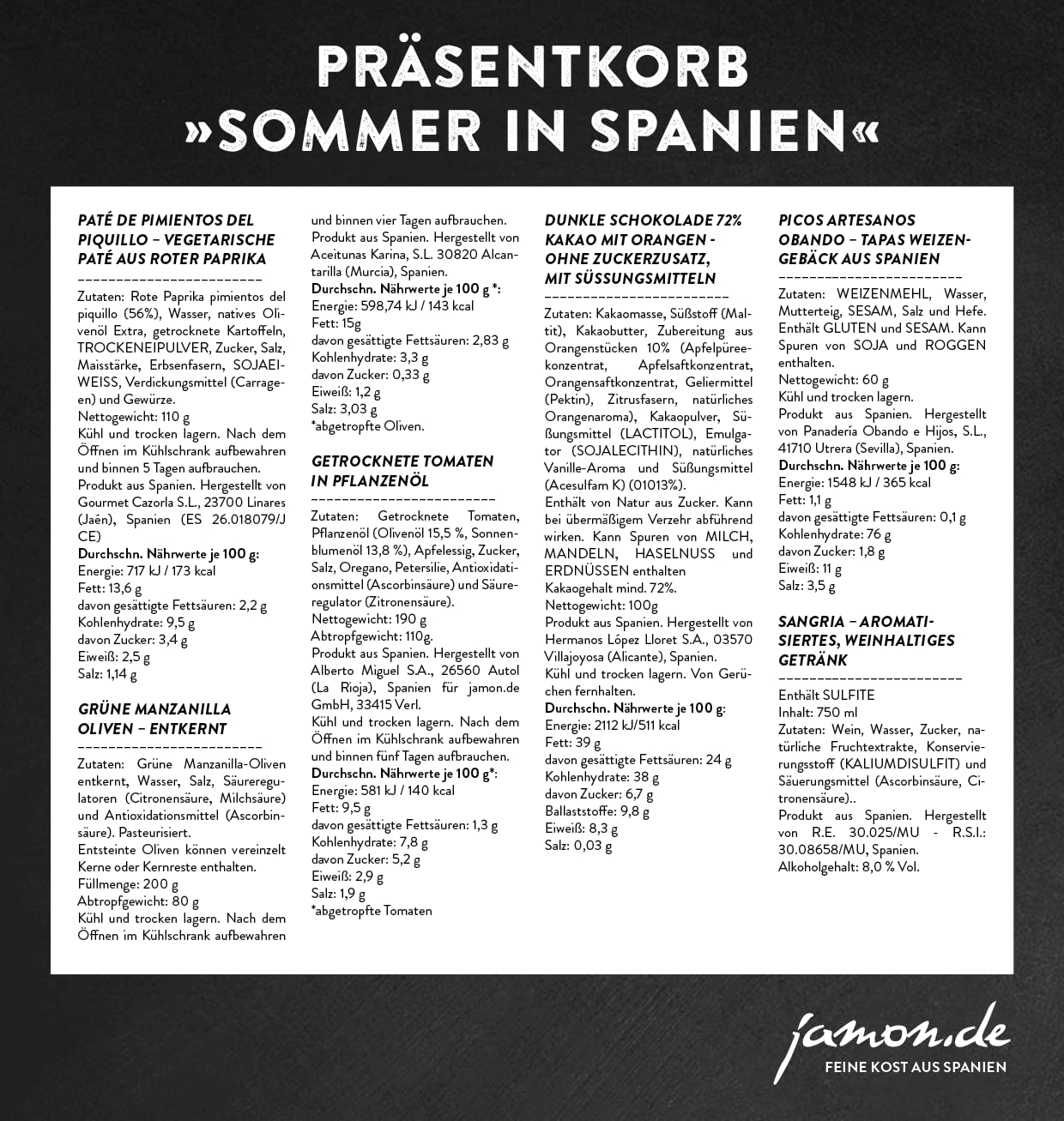 Wein-Präsentkörbe - Geschenkkorb Sommer in Spanien – Fertig gepackter Geschenkkorb mit leckerer Sangria & spanischen Köstlichkeiten – Ideal als Geburtstagsgeschenk & kleines Geschenk für Männer und Frauen jamon.de – Bild 2