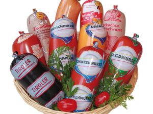 Wurst-Präsentkörbe – Landmetzgerei Schiessl Mini-Spezialpaket 2300 g I Hausmannswurstpaket glutenfrei & laktosefrei, Wurst, Schinken und Tiroler | Top-Qualität aus eigener Schlachtung als Geschenkset