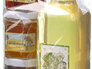Wein-Präsentkörbe – Geschenkset aus dem Allgäu | 250 ml feinster handgemachter Holunderblütensirup | Fruchtaufstriche Honig Geschenkset | Handgemachte Fruchtaufstriche | Deutscher Honig (250 ml + 4 x 50 g)