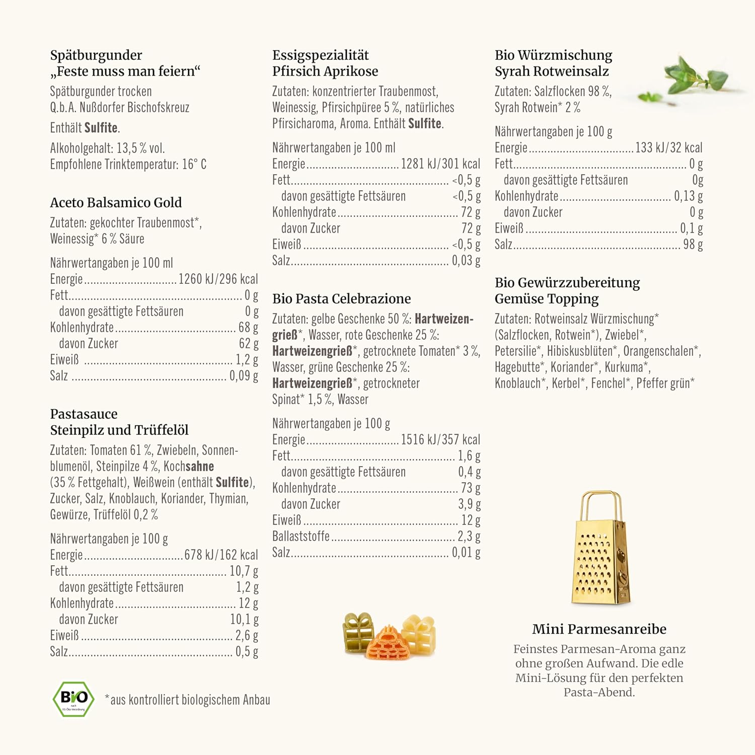 Wein-Präsentkörbe - Gepp's Feinkost-Geschenkset „Runder Geburtstag“ I Gourmet-Geschenk zum 50. Geburtstag für Frauen und Männer I Wein, Gewürze, Essig & Pasta inklusive Parmesanreibe I Geschenkkorb zum Kochen und Genießen – Bild 2