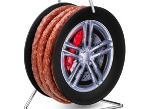Wurst-Präsentkörbe – Wurstbaron® Wurstrad, Wurstsnack, auf Mini-Kabeltrommel, 3,5 m Krakauer Wurst, 240 g.