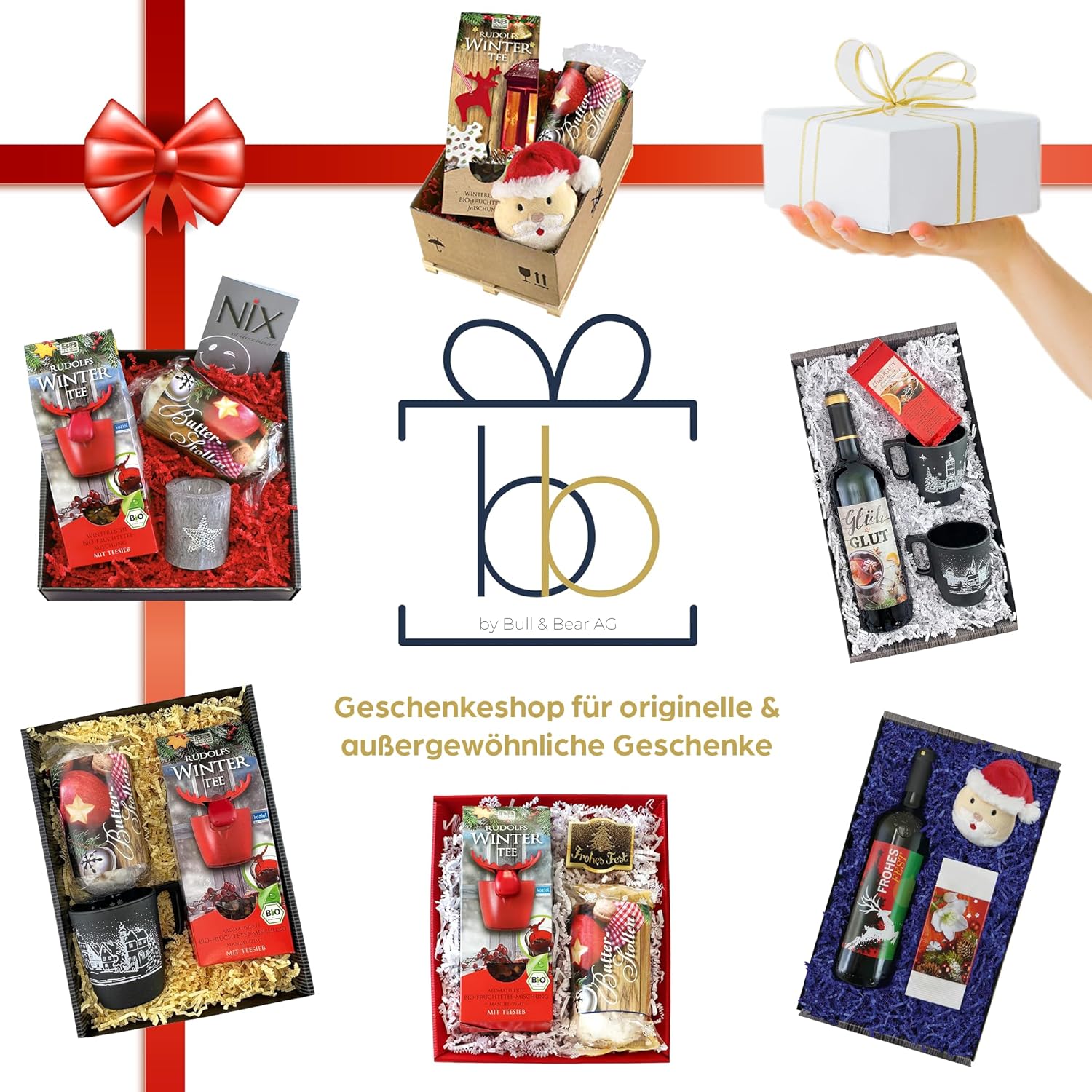 Wein-Präsentkörbe - Bull & Bear Glühwein-Geschenkset mit edlem Rotwein, Glühweingewürz, Thermoskanne, Weihnachtsgeschenk – Bild 8