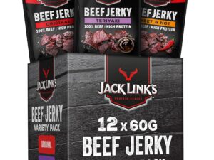 Geburtstags-Präsentkörbe – Jack Links Beef Jerky Geschenkbox – 12er Pack (12 x 60 g) – hochwertige Fleisch-Snack-Geschenke für Männer – Vater, Papa, Mann-Geschenk oder als Geschenkkorb, Präsentkorb, Geburtstag – proteinreich