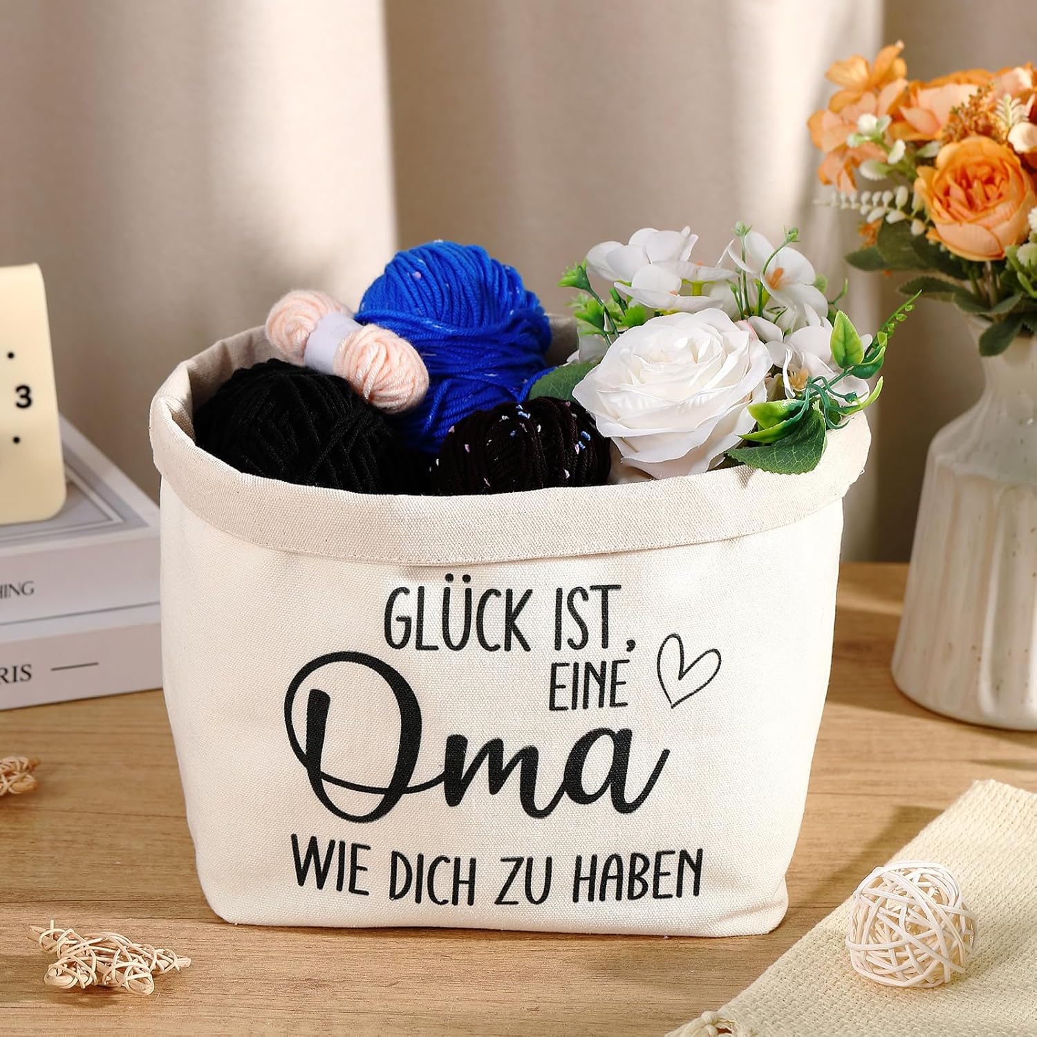 Geburtstags-Präsentkörbe - Xuniea Brotkorb Glück Ist, Eine Oma wie Dich zu Haben Geburtstagsgeschenk Geschenke für Oma Brotkorb Brottasche Brotkorb Packwürfel aus Stoff Weihnachten Großmutter Geschenk (Weiß) – Bild 5