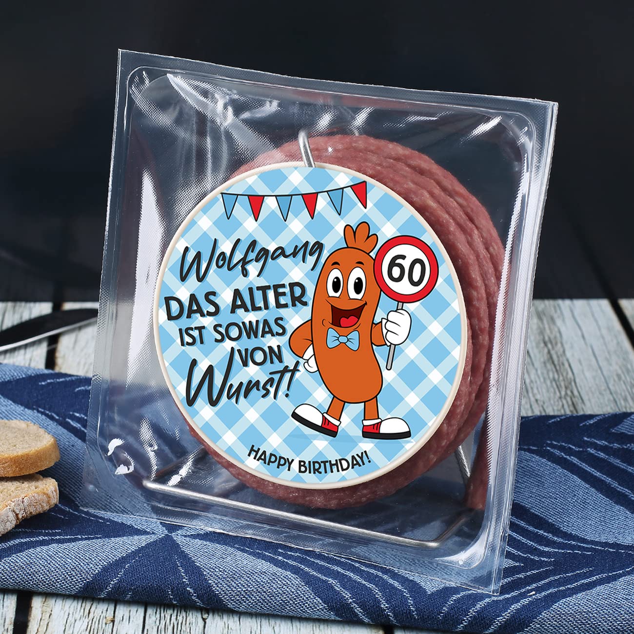 Wurst-Präsentkörbe - Herz & Heim® Wurstkabelrolle 3,5 m, Wurst im Krakauer Stil, lustiges Geschenk zum Geburtstag, 240 g – Bild 3