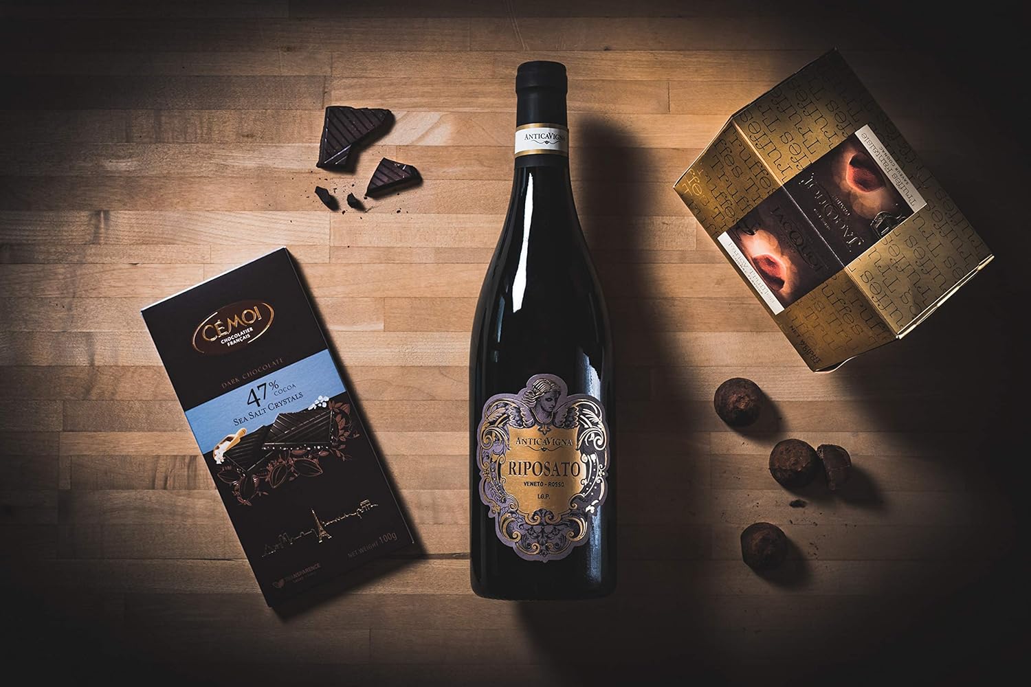 Wein-Präsentkörbe - Geschenkkorb „Genussbox“ mit Wein und Schokolade in einer Geschenkbox, italienischem Rotwein Montepulciano d'Abruzzo und Geschenkkorb „Sense Magic“ – Bild 7