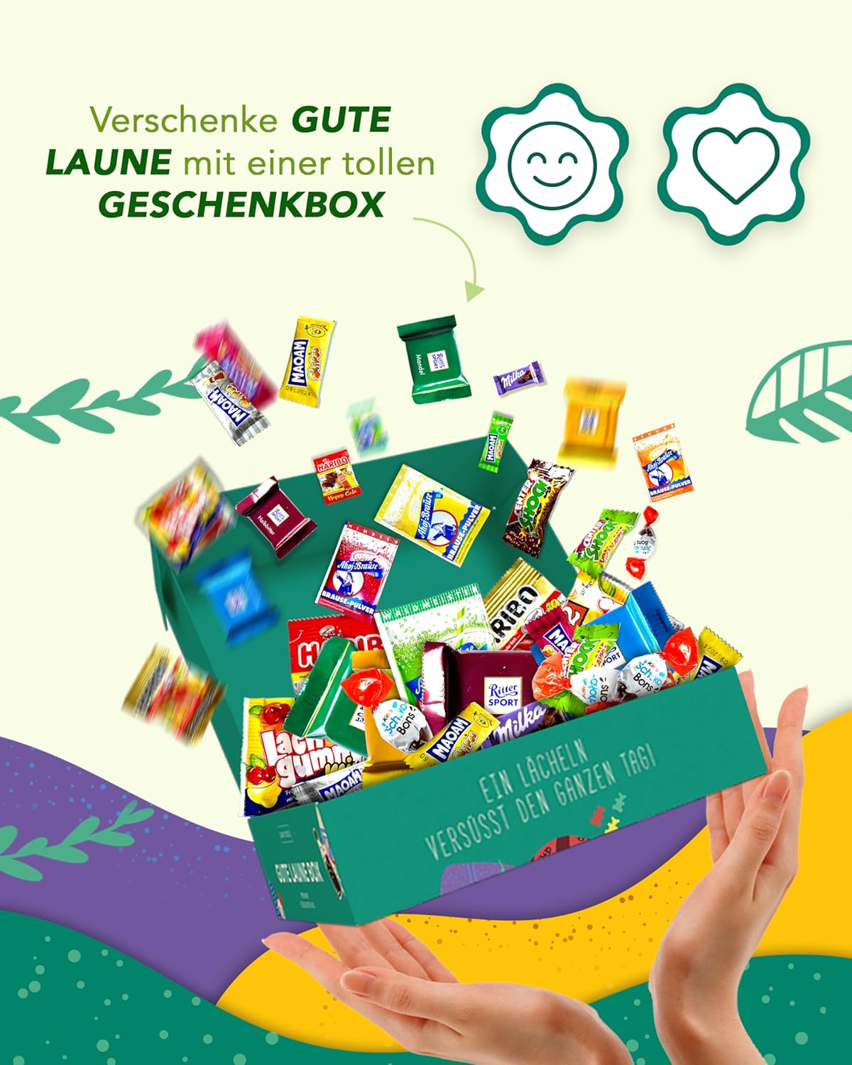 Geburtstags-Präsentkörbe - Premium Candy Box (150 Stück) - „Gute Laune Box“ als Geschenkidee, für Kindergeburtstage, Pinatafüllung, Candy Bar (XXL Snackbox) – Bild 6