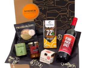 Wein-Präsentkörbe – Geschenkkorb Sommer in Spanien – Fertig gepackter Geschenkkorb mit leckerer Sangria & spanischen Köstlichkeiten – Ideal als Geburtstagsgeschenk & kleines Geschenk für Männer und Frauen jamon.de