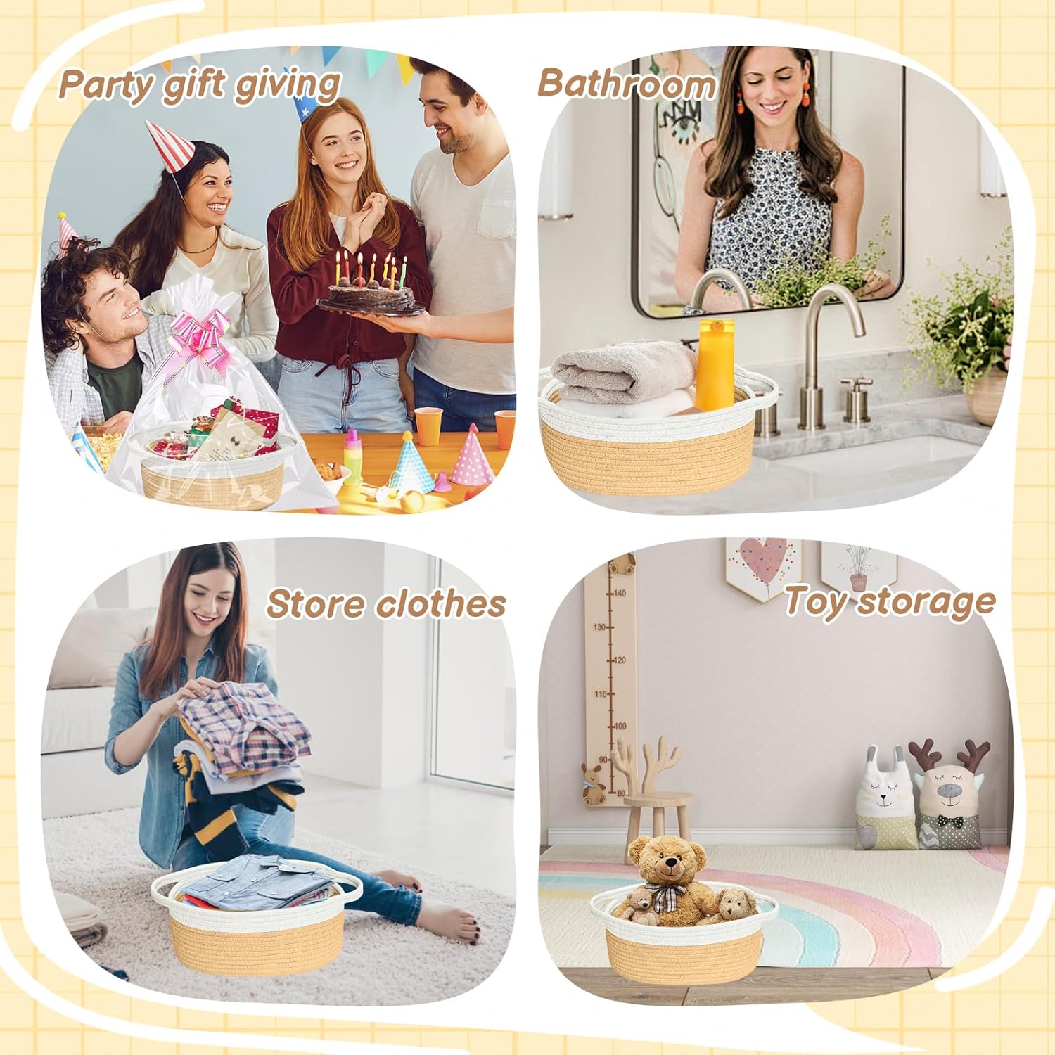 Geburtstags-Präsentkörbe - Leerer Geschenkkorb, Geschenkkorb leer mit Geschenktüten, Grußkarte und Bändern, LED-Geschenkkorb, geflochtener Korb für Geschenke, ideal für Weihnachten, Geburtstag, Hochzeit, Erntedankfest, 28,5 x 22 x 14 cm – Bild 7