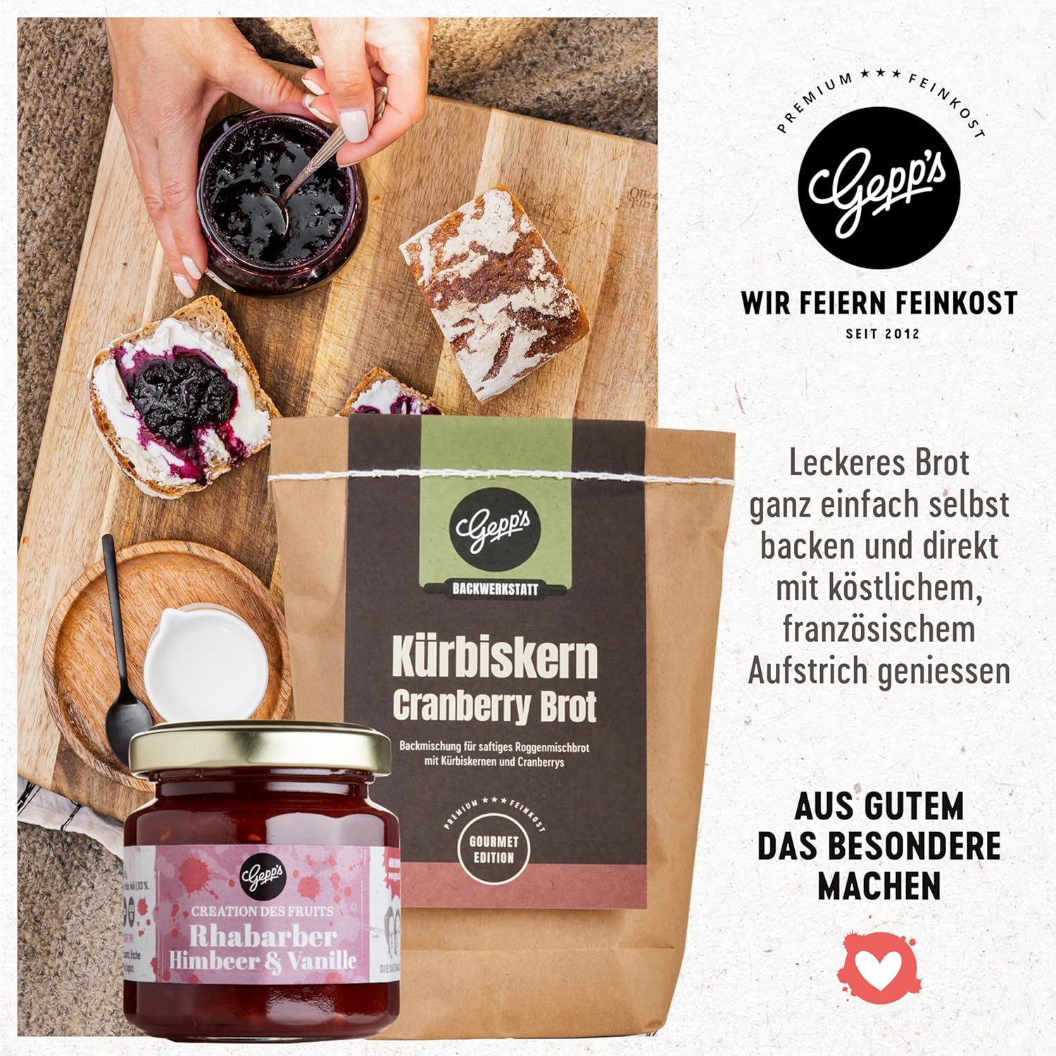 Geburtstags-Präsentkörbe - Gepp's Feinkost-Geschenkkorb mit vielen Köstlichkeiten und Geschirrtuch, Geschenkset mit Gourmet-Pesto, Nudelgewürz, Brotbackmischung, Bio-Olivenöl und Kräutersalz, Geschenkkorb für jeden Anlass – Bild 6