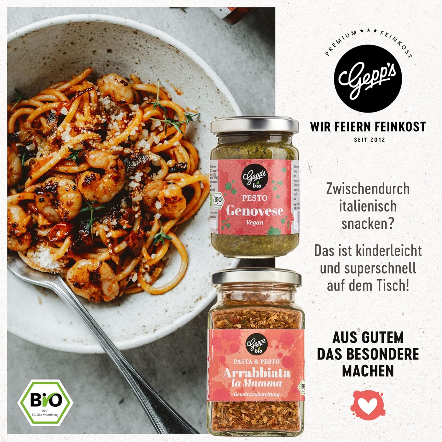 Geburtstags-Präsentkörbe - Gepp's Feinkost-Geschenkkorb mit vielen Köstlichkeiten und Geschirrtuch, Geschenkset mit Gourmet-Pesto, Nudelgewürz, Brotbackmischung, Bio-Olivenöl und Kräutersalz, Geschenkkorb für jeden Anlass – Bild 4