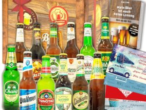 Bier-Präsentkörbe – 12 x Bier aus aller Welt & Deutschland / Geschenkset / Geburtstagsgeschenk Bier