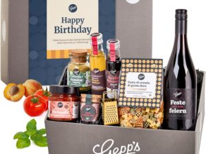 Geburtstags-Präsentkörbe – Gepp’s Feinkost-Geschenkset „Runder Geburtstag“ I Gourmet-Geschenk zum 40. Geburtstag für Frauen und Männer I Wein, Gewürze, Essig & Pasta inklusive Parmesanreibe I Geschenkkorb zum Kochen & Genießen