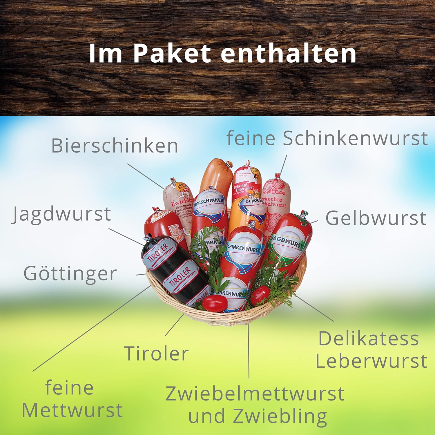 Wurst-Präsentkörbe - Landmetzgerei Schiessl Mini-Spezialpaket 2300 g I Hausmannswurstpaket glutenfrei & laktosefrei, Wurst, Schinken und Tiroler | Top-Qualität aus eigener Schlachtung als Geschenkset – Bild 4