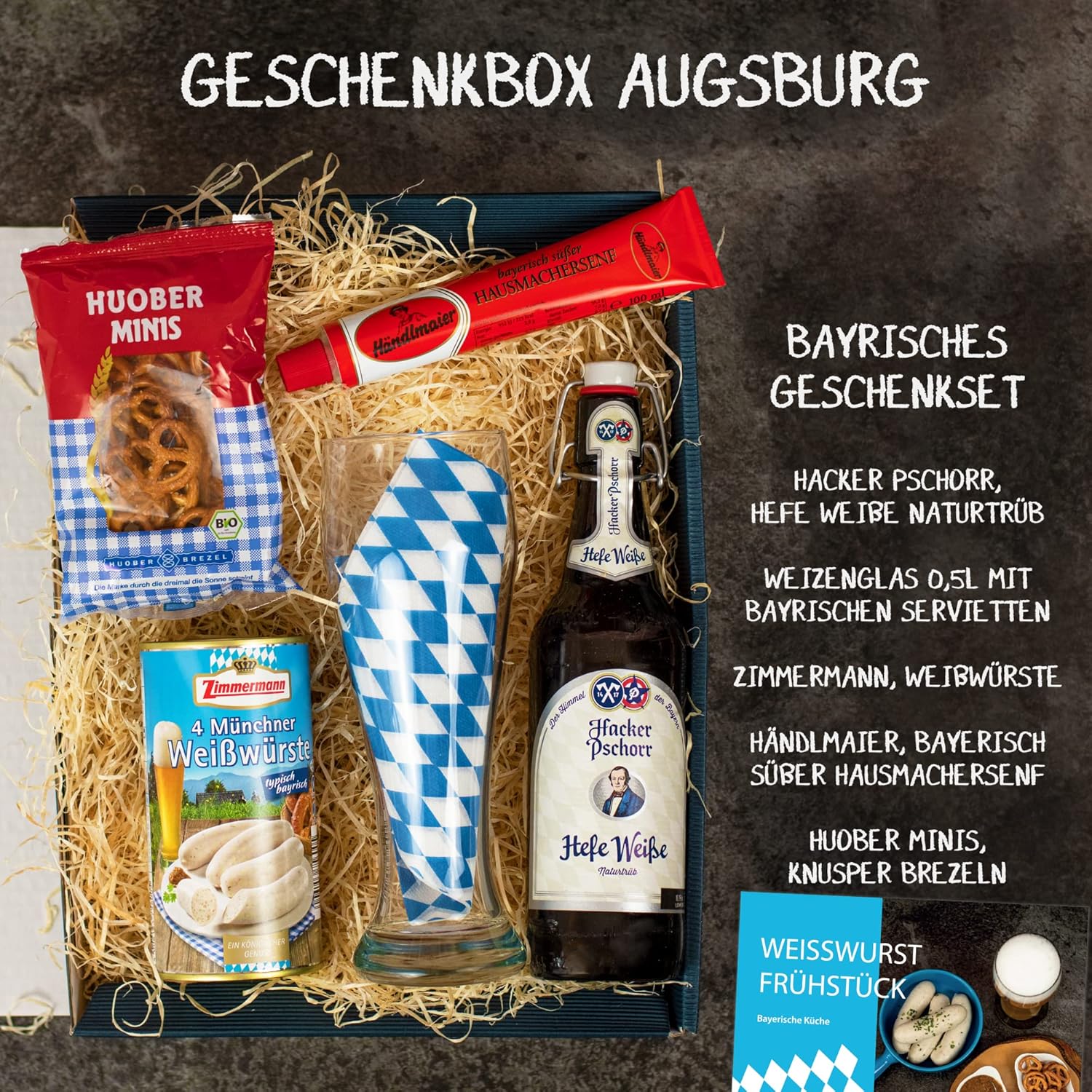 Bier-Präsentkörbe - Bayerisches Geschenkset „Augsburg“, Geschenkkorb gefüllt mit Bier und bayerischen Schmankerln, Geschenkkorb für Männer zum Geburtstag, Dankeschön, Oktoberfest – Bild 3