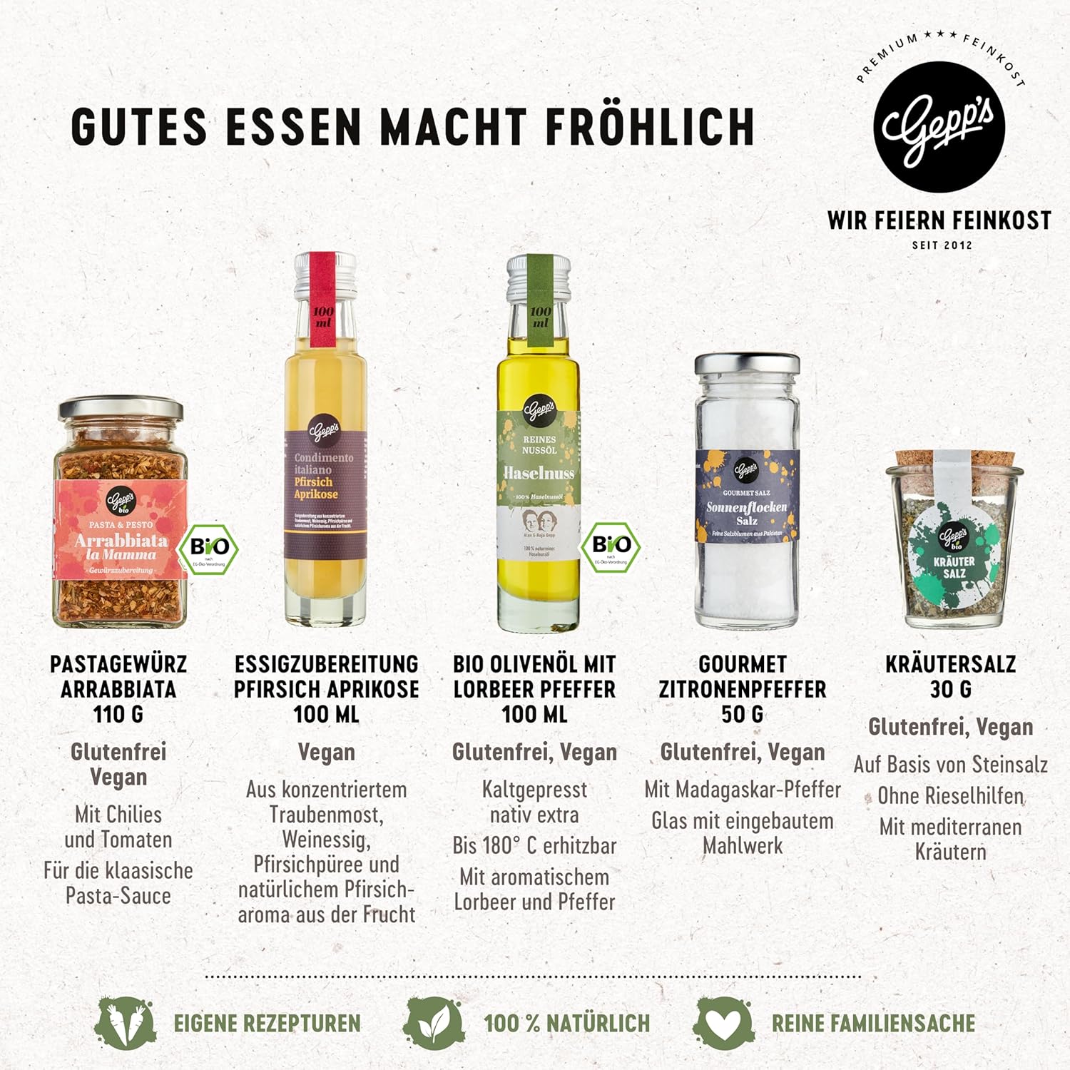 Geburtstags-Präsentkörbe - Gepp's Feinkost-Geschenkkorb mit vielen Köstlichkeiten und Geschirrtuch, Geschenkset mit Gourmet-Pesto, Nudelgewürz, Brotbackmischung, Bio-Olivenöl und Kräutersalz, Geschenkkorb für jeden Anlass – Bild 8