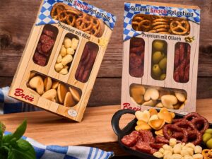 Wurst-Präsentkörbe – Wurstbaron® Salami Snack Selection Premium Set – Salami, Olive, Käse, Brezeln