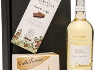 Wein-Präsentkörbe – Italienisches Weißwein-Geschenkset mit Schokoladentrüffeln und dunkler Schokolade