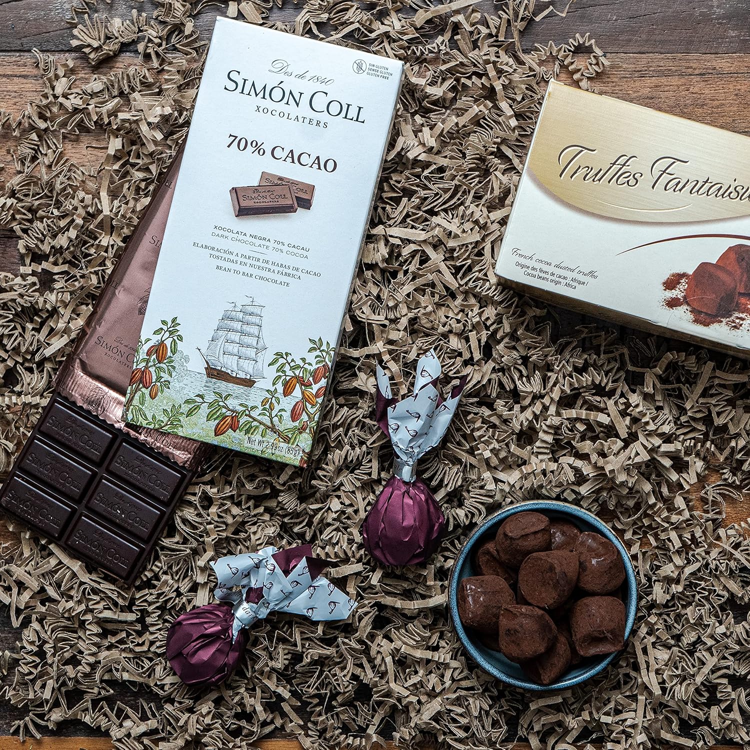 Wein-Präsentkörbe - Prosecco-Geschenkset (2 Fl.) mit Schokoladentrüffeln und dunkler Schokolade, Prosecco-Geschenk für Männer und Frauen, mit Weihnachtsgrüßen – Bild 3