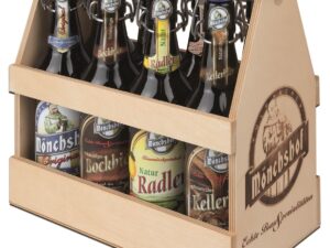 Bier-Präsentkörbe – Mönchshof Bierverkostung 8 Holzträger Bier Geschenk (8 x 0,5 L) Schwingflasche