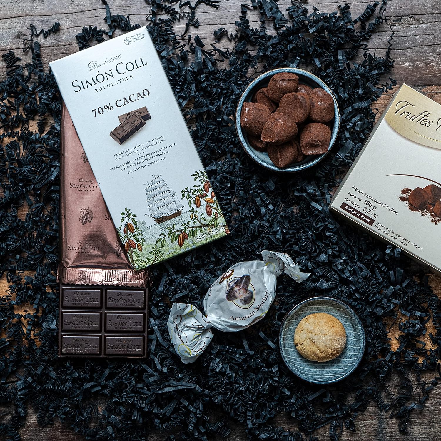 Wein-Präsentkörbe - Italienisches Weißwein-Geschenkset mit Schokoladentrüffeln und dunkler Schokolade – Bild 5