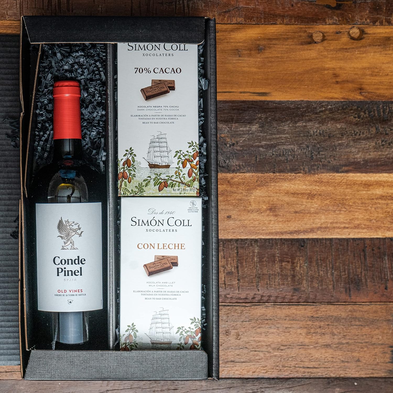 Wein-Präsentkörbe - Simón Col Rotwein-Geschenkset aus Spanien mit Schokolade – Bild 4