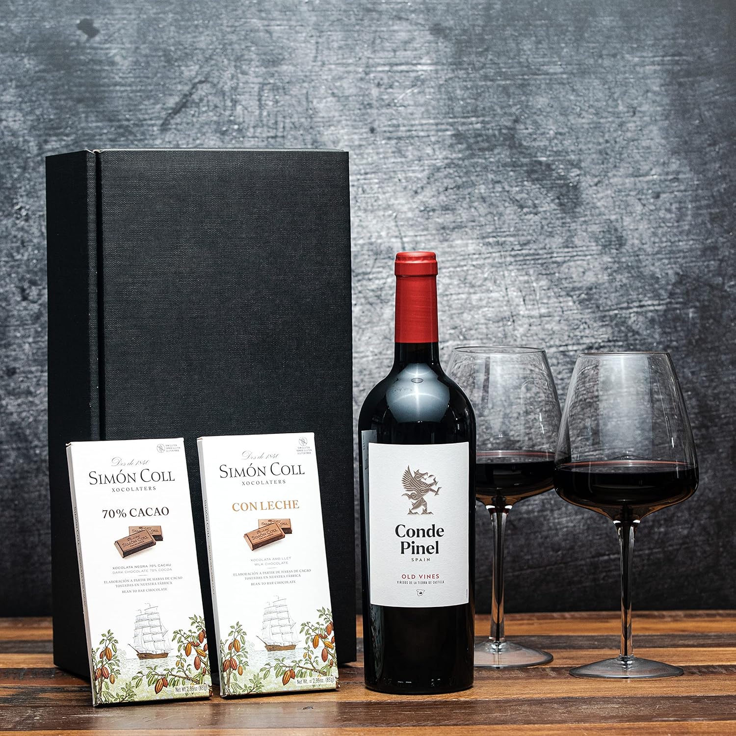Wein-Präsentkörbe - Simón Col Rotwein-Geschenkset aus Spanien mit Schokolade – Bild 2