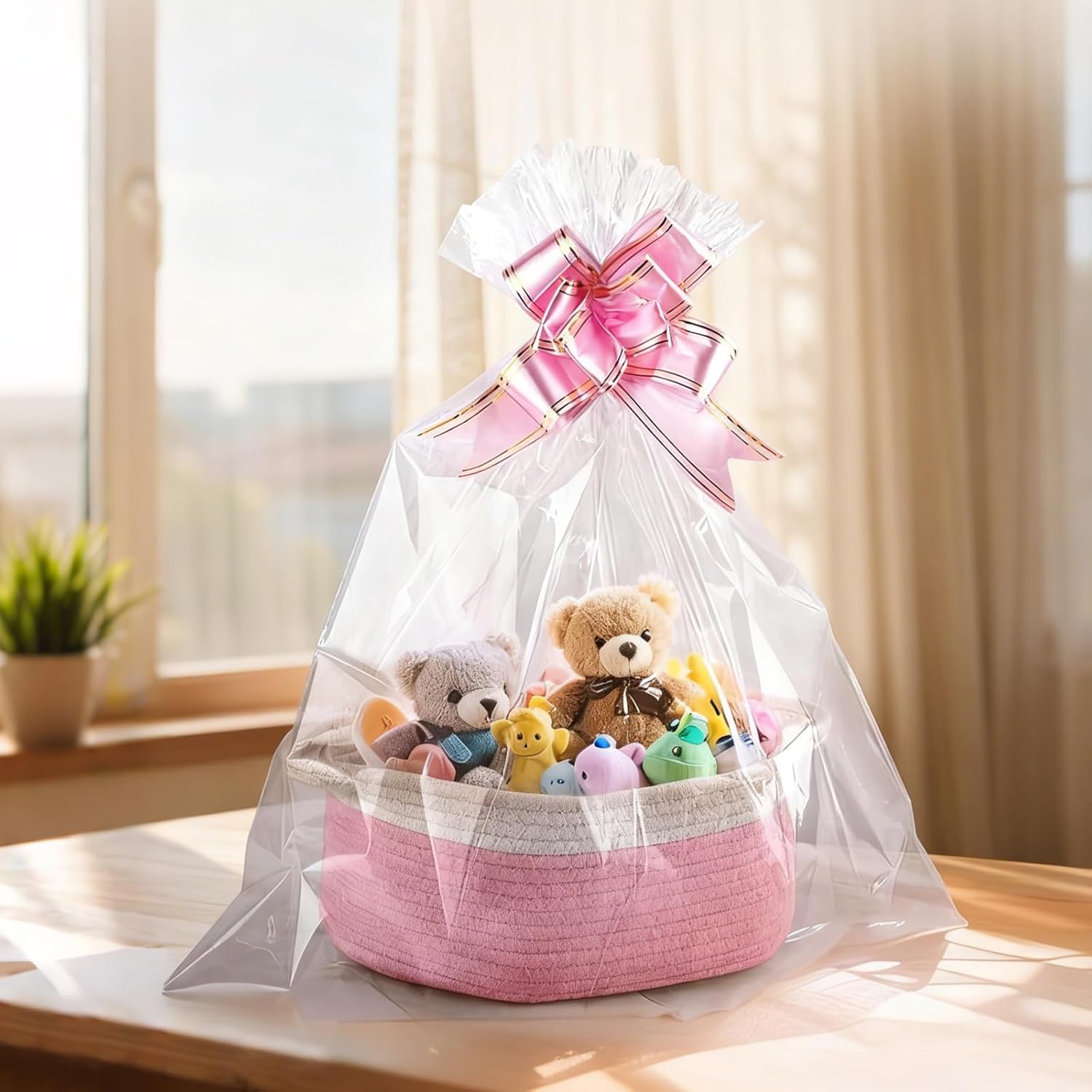 Geburtstags-Präsentkörbe - HORREX Geschenkkorb aus Baumwolle, Aufbewahrungskorb, leer, Geschenkkorb mit Geschenktüten und Bändern für Geburtstag, Hochzeit, Weihnachten, Babyparty, Erntedankfest – Bild 4