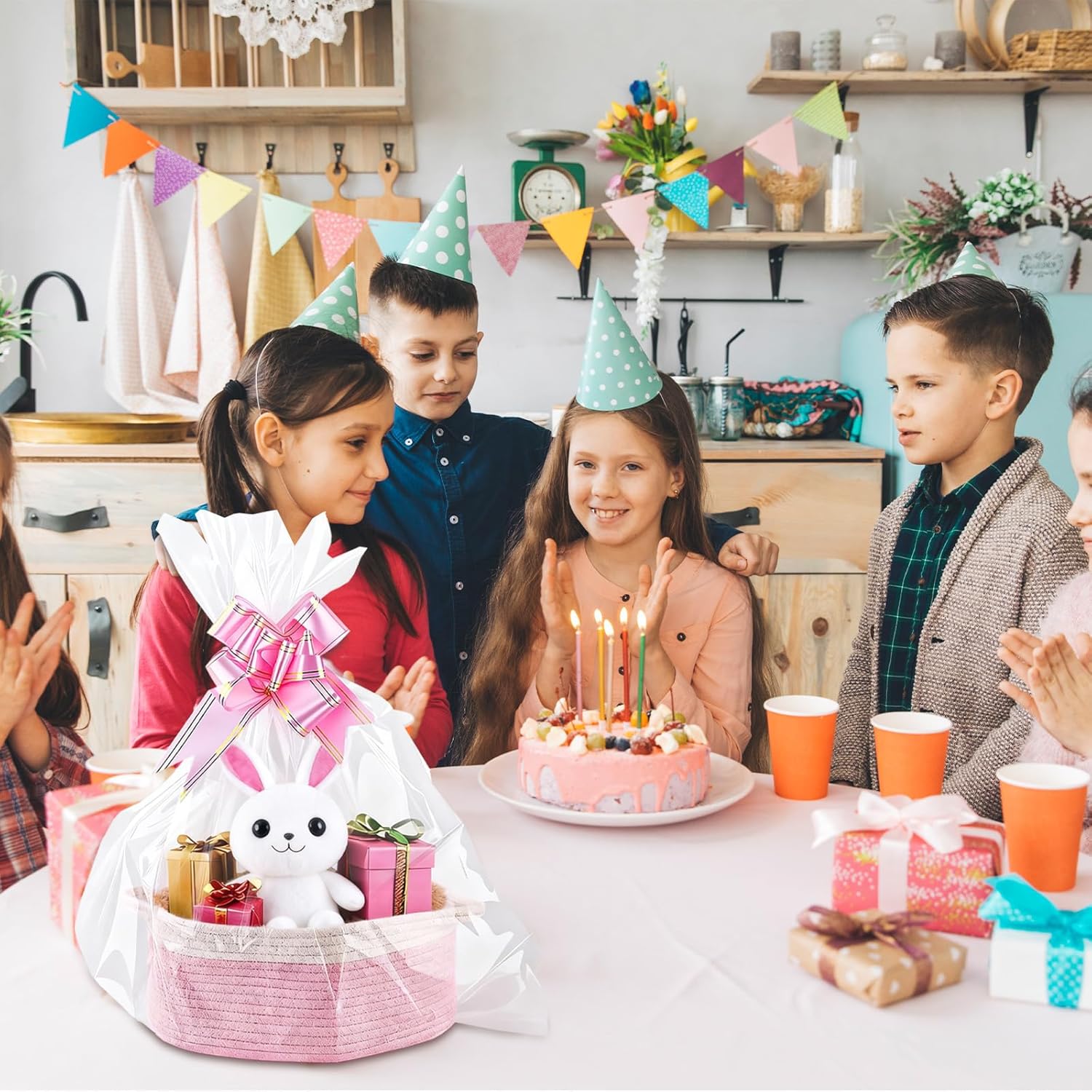 Geburtstags-Präsentkörbe - HORREX Geschenkkorb aus Baumwolle, Aufbewahrungskorb, leer, Geschenkkorb mit Geschenktüten und Bändern für Geburtstag, Hochzeit, Weihnachten, Babyparty, Erntedankfest – Bild 5