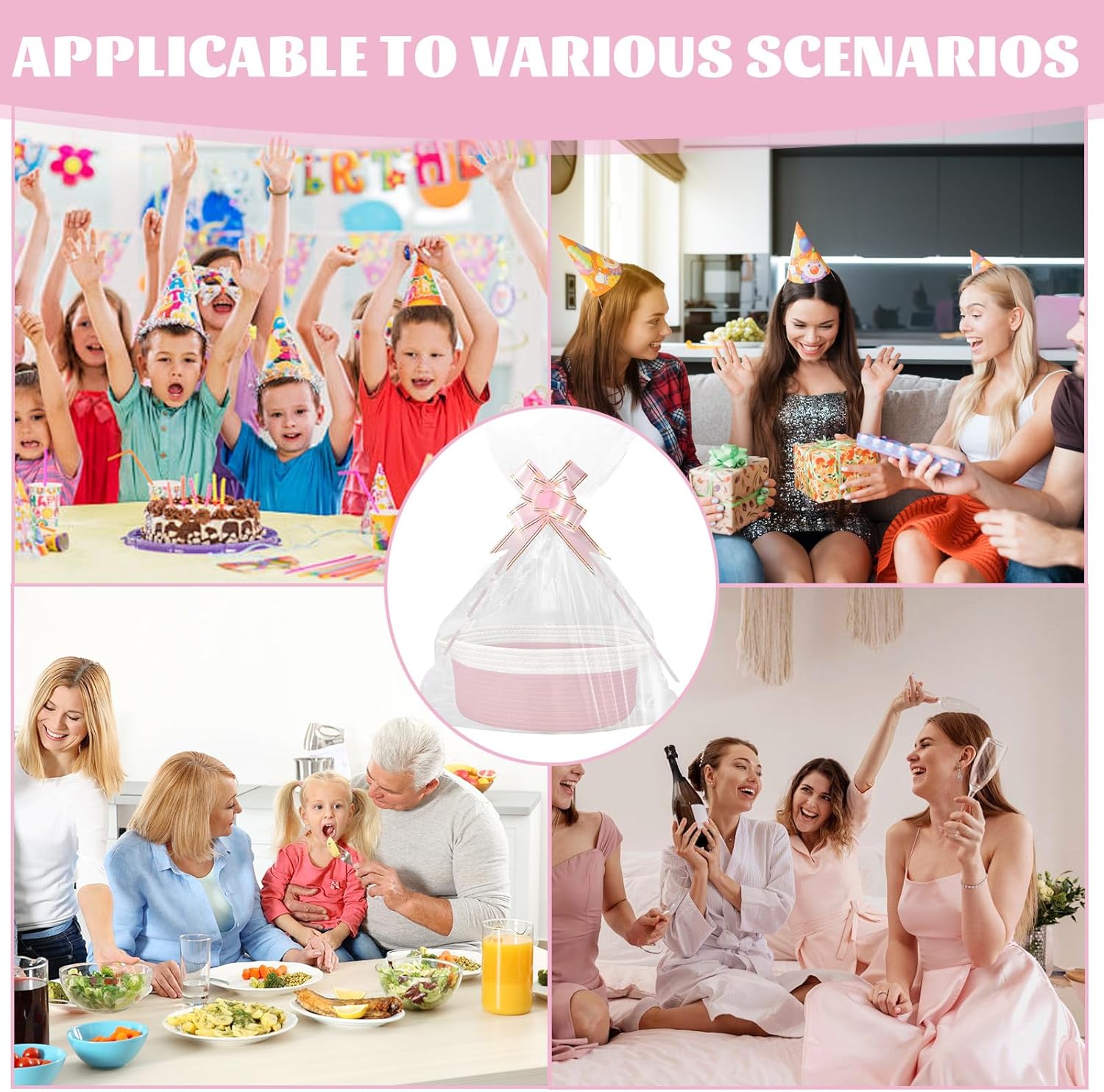 Geburtstags-Präsentkörbe - HORREX Geschenkkorb aus Baumwolle, Aufbewahrungskorb, leer, Geschenkkorb mit Geschenktüten und Bändern für Geburtstag, Hochzeit, Weihnachten, Babyparty, Erntedankfest – Bild 6