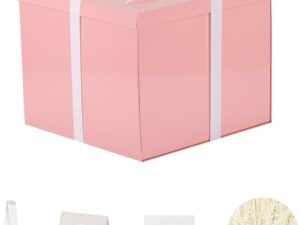 Geburtstags-Präsentkörbe – Große rosa Geschenkbox, 32 x 32 x 25 cm, leere Geschenkbox, Geschenkbox für Geburtstag, Hochzeit (inkl. Schleife, Seidenpapier, Umschläge und Karten)