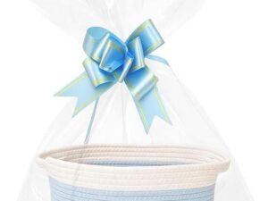 Geburtstags-Präsentkörbe – Leerer Geschenkkorb, Aufbewahrungskorb mit 1 Geschenktüte und Bändern – geflochtener Baumwollkorb als Geschenkkorb für Geburtstag, Hochzeit, Babyparty, Weihnachten – 1er-Set (blau) Geschenkkorb