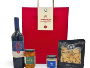 Wein-Präsentkörbe – MAS PRODUCTOS APERITIVO PACK – Spanisches Tapas Set mit Rotwein Oliven Alioli & Brotsticks – Kleiner Präsentkorb & Feinkost Geschenkset für Männer & Frauen