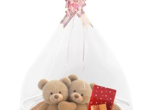 Geburtstags-Präsentkörbe – FRUHLING Geschenkkorb, leerer geflochtener Korb, Geschenkkorb mit Zellophantüten und Schleife, Aufbewahrungskorb, Baumwollseil, geflochten für Babyparty, Geburtstag, Hochzeit, Festival (weißes Khaki)