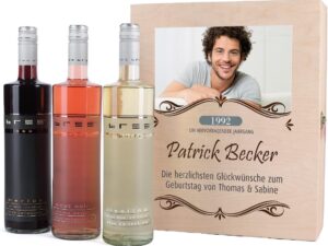 Wein-Präsentkörbe – Privates Wein-Geburtstags-Weinset mit Premium-Geschenkbox mit Foto und Wunschtext