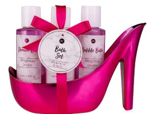 Geburtstags-Präsentkörbe – Accentra Bade- und Körperpflegeset Marmor Pink im eleganten und dekorativen Pump, 4-teiliges Luxus-Beauty-Set, Pflegeset für ein entspanntes Spa-Erlebnis