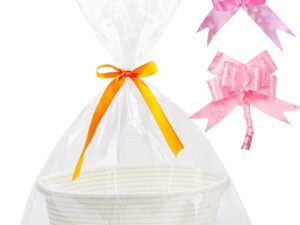 Geburtstags-Präsentkörbe – Leerer Geschenkkorb, geflochtener Korb für Geschenke mit Geschenkfolie und Geschenkschleife, Geschenkkorb, leerer Aufbewahrungskorb für Geburtstag, Hochzeit, Ostern, Erntedankfest, Weihnachten