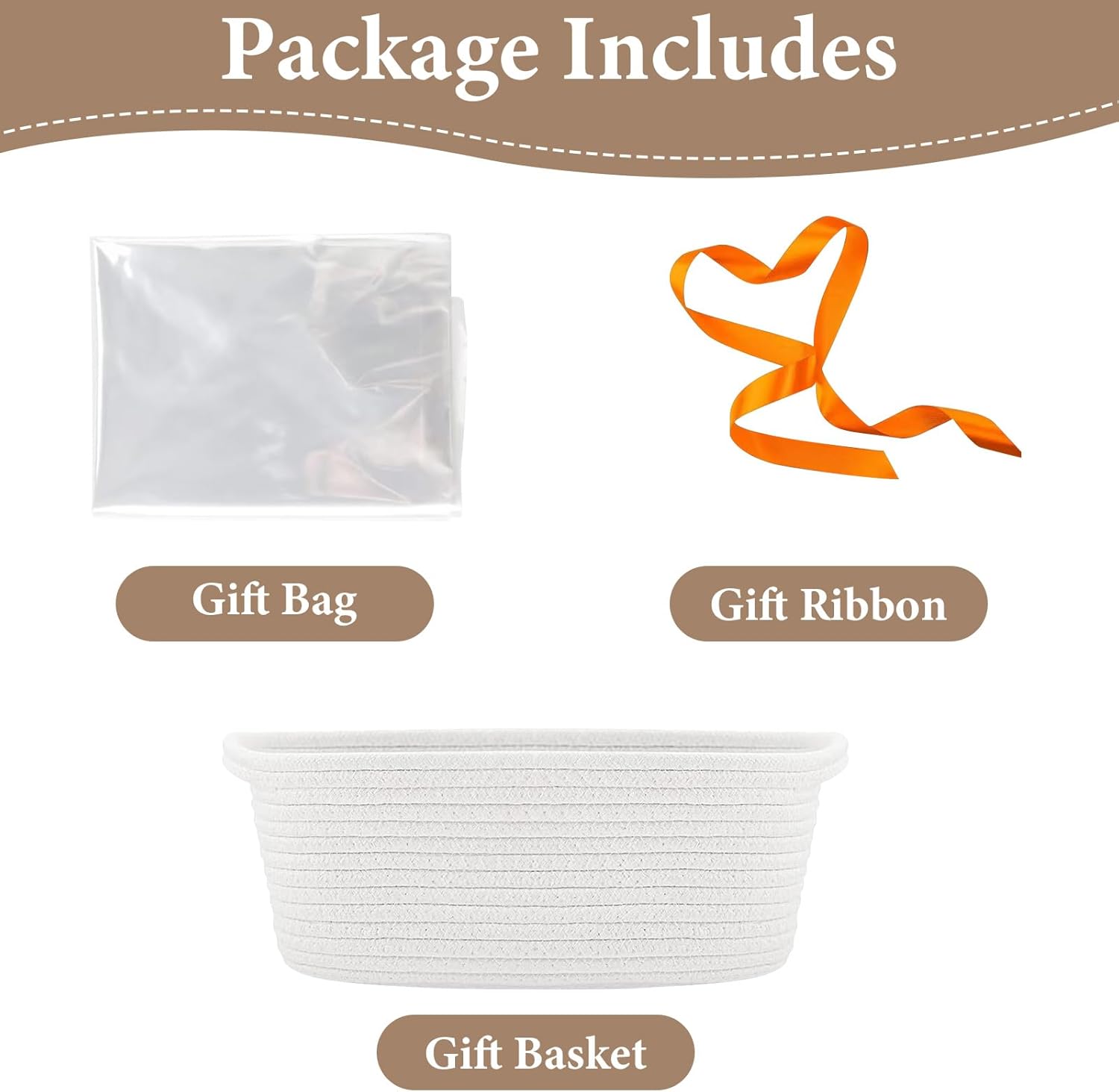 Geburtstags-Präsentkörbe - Leerer Geschenkkorb, Aufbewahrungskorb, geflochtener Korb für Geschenke mit Geschenktüten und Bändern, leerer Geschenkkorb für Babyparty, Geburtstag, Hochzeit, Ostern, Erntedankfest, Weihnachten (weiß) – Bild 3