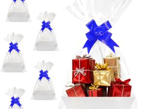 Wein-Präsentkörbe – 6er-Set Geschenkkörbe aus Pappe, weiße Geschenkkörbe, leer, Geschenkkörbe leer mit Verpackungsbeutel und Schleife, Geschenkkorb 25 x 17 x 9 cm, für Feiertage, Geburtstage, Hochzeiten & Weihnachten