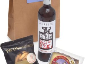 Wurst-Präsentkörbe – Queso & Vino Deli Geschenktüte mit Rotwein DO Valencia, Manchego-Käse und Crackern jamon.de