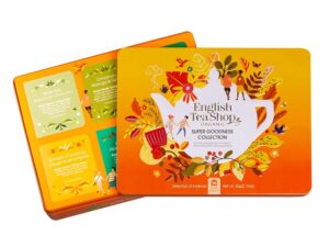 Geburtstags-Präsentkörbe – ETS – Organic Tea Collection „Super Goodness“ in Elegant Tea Gift Metal Tin | Gift for Christmas, Easter, Birthday | 6 x 6 Different Superfood Tea Varieties