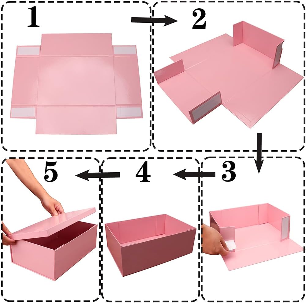 Geburtstags-Präsentkörbe - Große rosa Geschenkbox, 32 x 32 x 25 cm, leere Geschenkbox, Geschenkbox für Geburtstag, Hochzeit (inkl. Schleife, Seidenpapier, Umschläge und Karten) – Bild 4