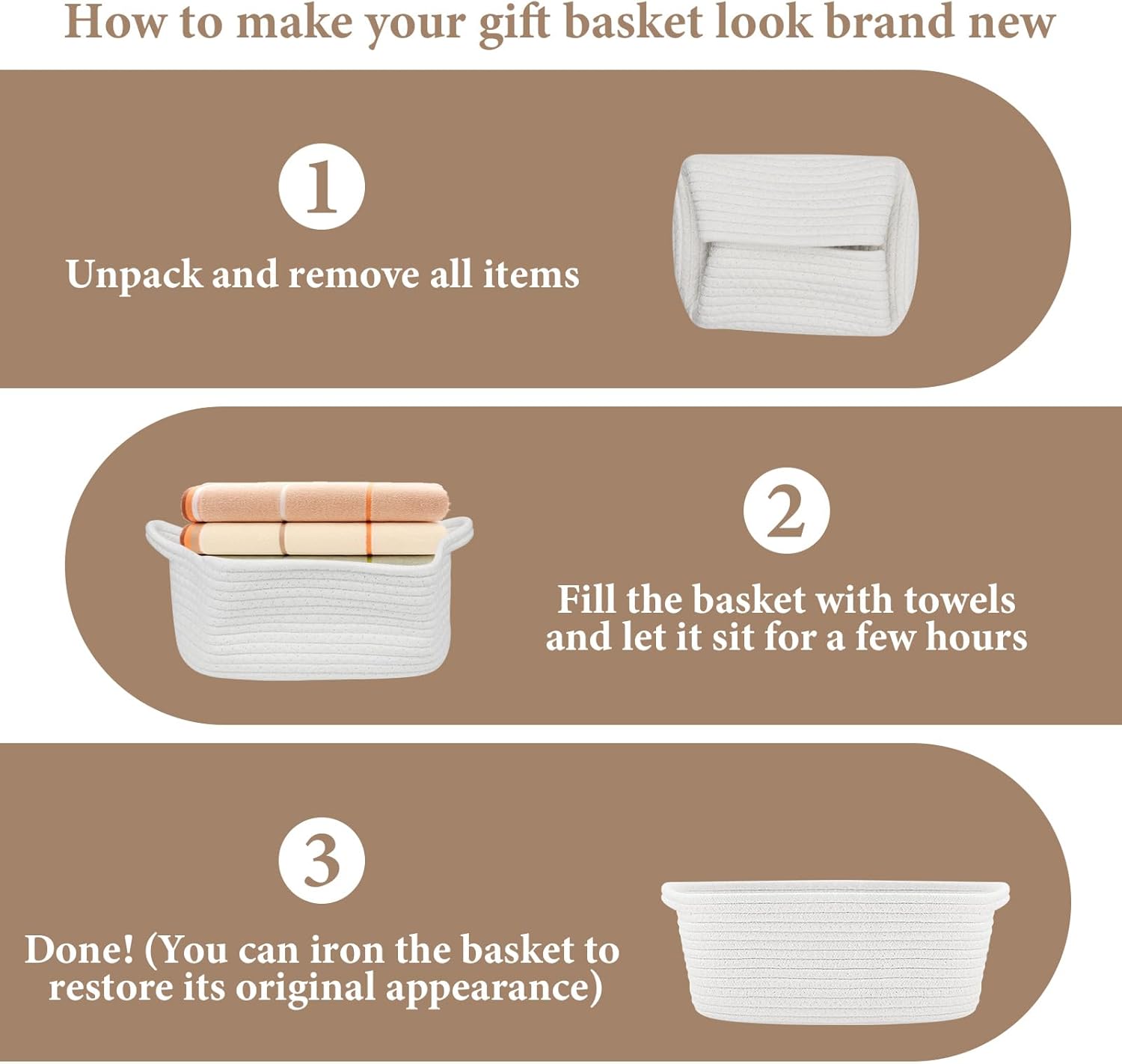 Geburtstags-Präsentkörbe - Leerer Geschenkkorb, Aufbewahrungskorb, geflochtener Korb für Geschenke mit Geschenktüten und Bändern, leerer Geschenkkorb für Babyparty, Geburtstag, Hochzeit, Ostern, Erntedankfest, Weihnachten (weiß) – Bild 5